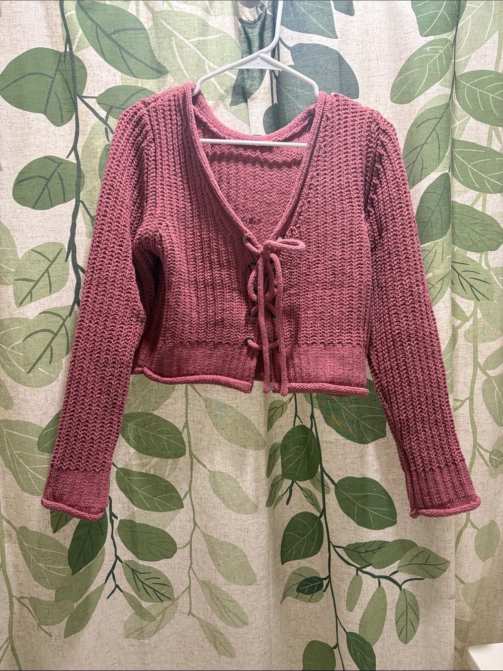 Very J Rose Pink V-Neck Tie-Front Knit Sweater